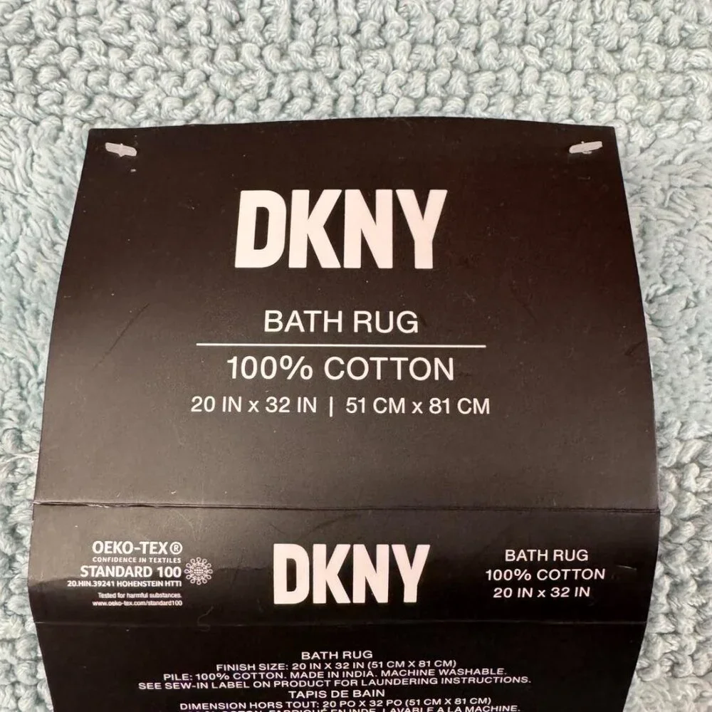 DKNY 20 x 32 Bath Rug Mat Mint Green Aqua Teal 100% Cotton Reversible Striped
